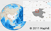Shaded Relief Location Map of Meng Xian, highlighted country, highlighted parent region