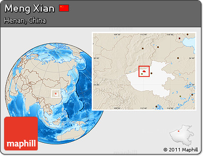 Shaded Relief Location Map of Meng Xian, highlighted parent region