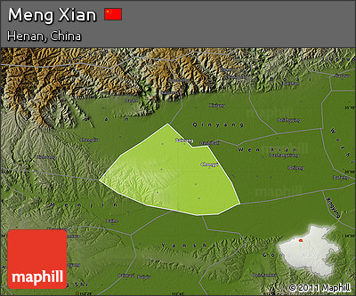 Physical Map of Meng Xian, darken