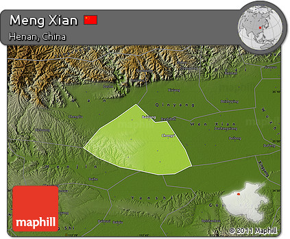 Physical Map of Meng Xian, darken