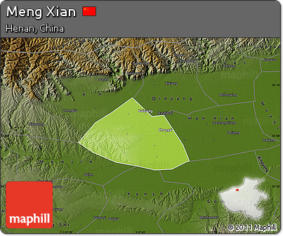 Physical Map of Meng Xian, darken