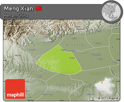 Physical Map of Meng Xian, semi-desaturated