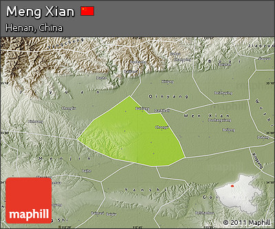 Physical Map of Meng Xian, semi-desaturated