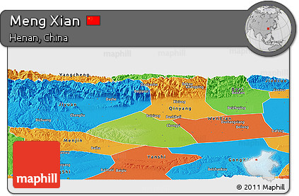 Physical Panoramic Map of Meng Xian, political outside