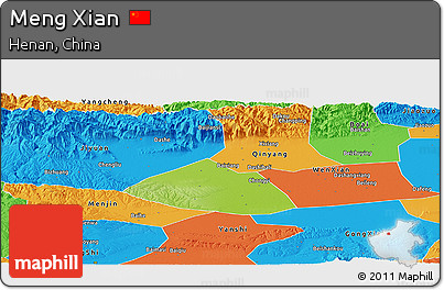 Physical Panoramic Map of Meng Xian, political outside