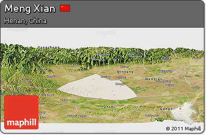 Shaded Relief Panoramic Map of Meng Xian, satellite outside