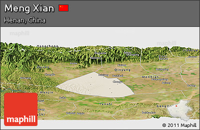 Shaded Relief Panoramic Map of Meng Xian, satellite outside