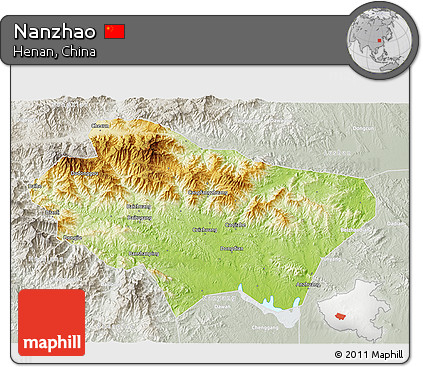 Physical 3D Map of Nanzhao, lighten, semi-desaturated