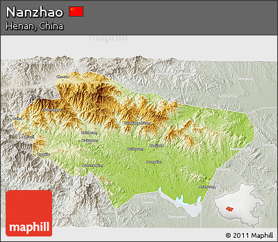Physical 3D Map of Nanzhao, lighten, semi-desaturated