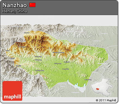 Physical 3D Map of Nanzhao, lighten, semi-desaturated