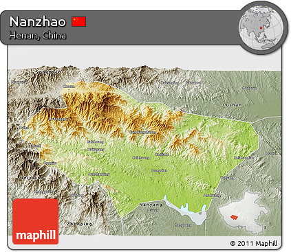 Physical 3D Map of Nanzhao, semi-desaturated