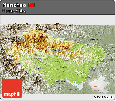 Physical 3D Map of Nanzhao, semi-desaturated
