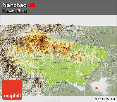 Physical 3D Map of Nanzhao, semi-desaturated