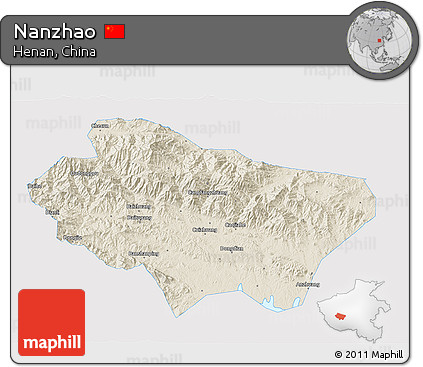 Shaded Relief 3D Map of Nanzhao, single color outside