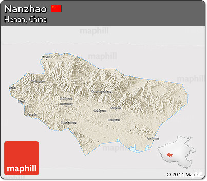 Shaded Relief 3D Map of Nanzhao, single color outside