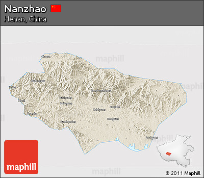 Shaded Relief 3D Map of Nanzhao, single color outside