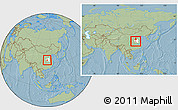Savanna Style Location Map of Nanzhao, highlighted parent region, within the entire country, hill shading