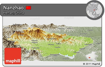 Physical Panoramic Map of Nanzhao, semi-desaturated