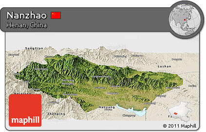 Satellite Panoramic Map of Nanzhao, shaded relief outside