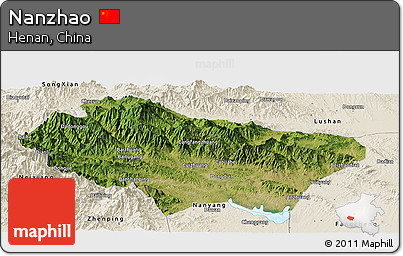 Satellite Panoramic Map of Nanzhao, shaded relief outside