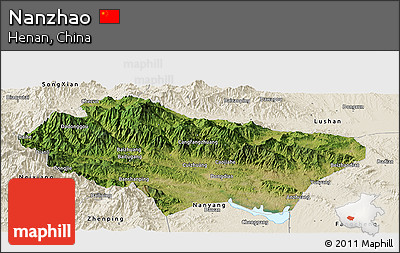 Satellite Panoramic Map of Nanzhao, shaded relief outside