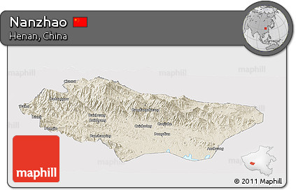 Shaded Relief Panoramic Map of Nanzhao, cropped outside