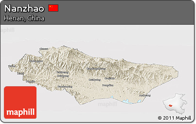Shaded Relief Panoramic Map of Nanzhao, cropped outside