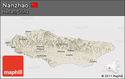 Shaded Relief Panoramic Map of Nanzhao, cropped outside