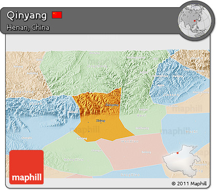 Political 3D Map of Qinyang, lighten