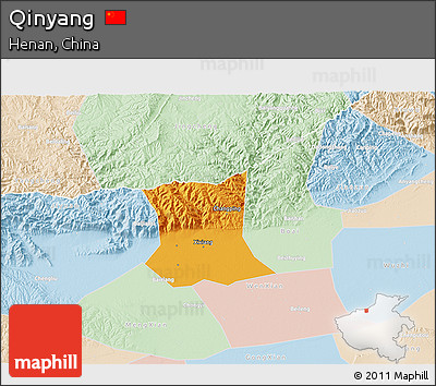 Political 3D Map of Qinyang, lighten