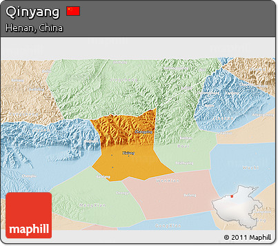 Political 3D Map of Qinyang, lighten