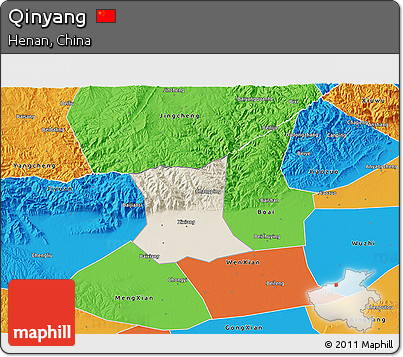 Shaded Relief 3D Map of Qinyang, political outside
