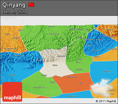 Shaded Relief 3D Map of Qinyang, political outside