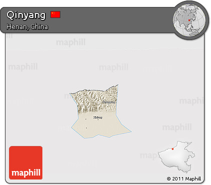 Shaded Relief 3D Map of Qinyang, single color outside