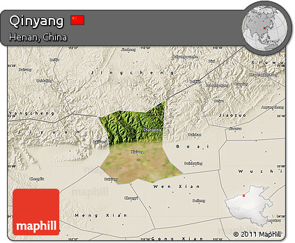 Satellite Map of Qinyang, shaded relief outside