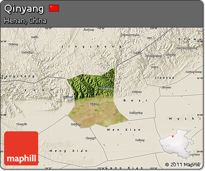 Satellite Map of Qinyang, shaded relief outside