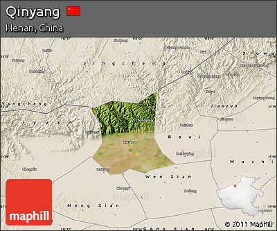 Satellite Map of Qinyang, shaded relief outside