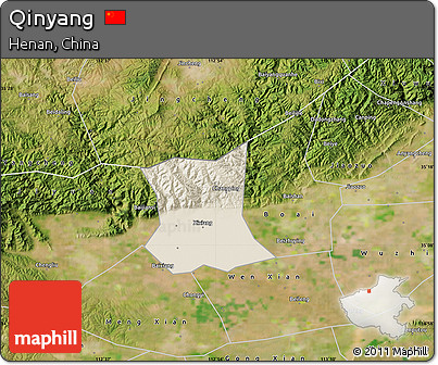 Shaded Relief Map of Qinyang, satellite outside