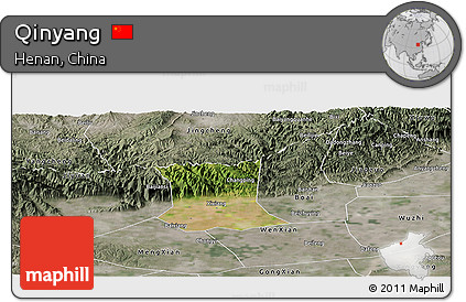 Satellite Panoramic Map of Qinyang, semi-desaturated
