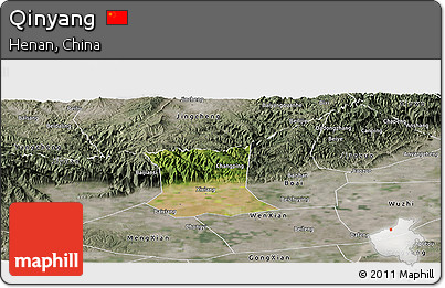 Satellite Panoramic Map of Qinyang, semi-desaturated