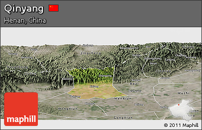 Satellite Panoramic Map of Qinyang, semi-desaturated