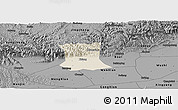 Shaded Relief Panoramic Map of Qinyang, darken, desaturated