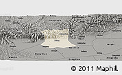 Shaded Relief Panoramic Map of Qinyang, darken, semi-desaturated
