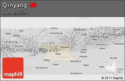 Shaded Relief Panoramic Map of Qinyang, desaturated