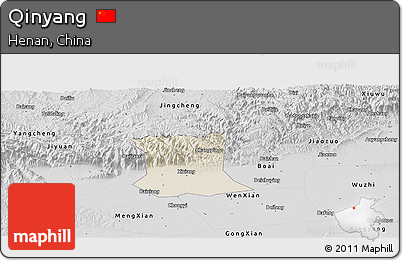 Shaded Relief Panoramic Map of Qinyang, desaturated