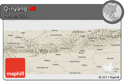 Shaded Relief Panoramic Map of Qinyang
