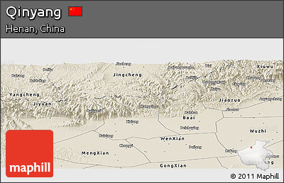 Shaded Relief Panoramic Map of Qinyang