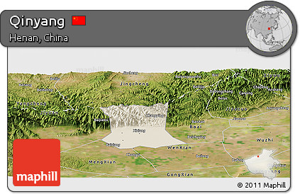 Shaded Relief Panoramic Map of Qinyang, satellite outside