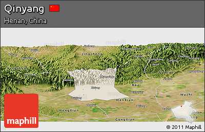 Shaded Relief Panoramic Map of Qinyang, satellite outside
