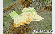 Physical Map of Shan Xian, darken